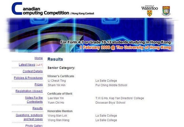CCC2008 results : Gary SHAM made the history!